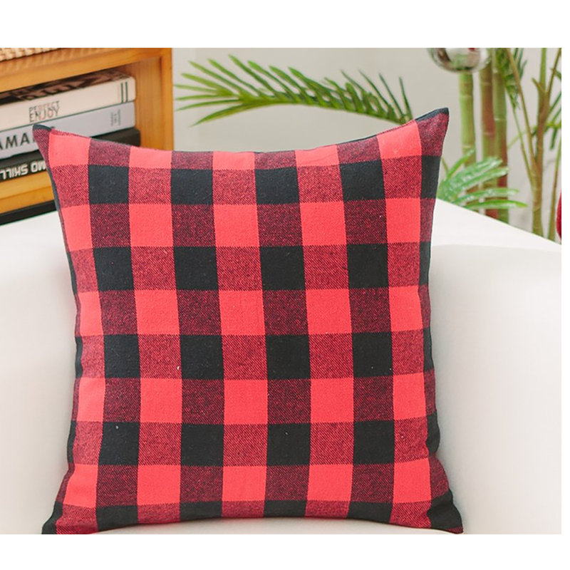 Checkered Cotton Reversible Throw Pillow, Black/Red