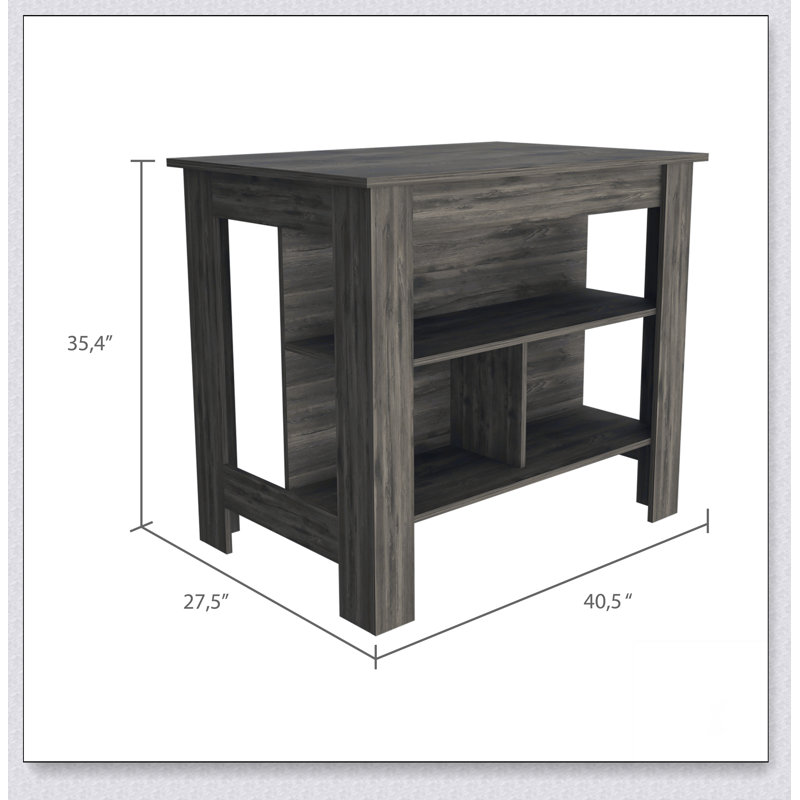 Îlot de cuisine foncé à 3 tablettes avec rangement spacieux et design classique pour une organisation et un attrait esthétiques améliorés