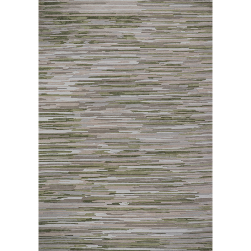 Hand-Tufted Indoor Rug Abstract Stripe Brown/Beige/Green, Rectangle 9' x 13'
