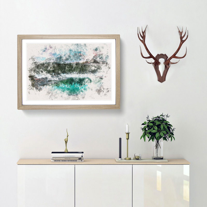Lago Di Carezza in Italy - Picture Frame Painting Print, 45cm H x 63cm W x 2cm D, Oak Framed