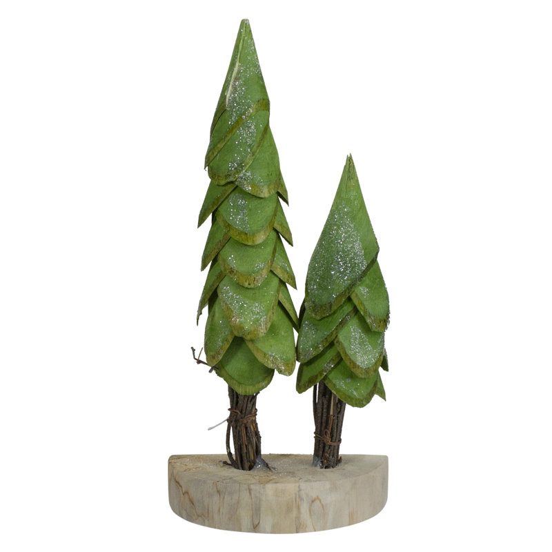 9" Green and Brown Wooden Tabletop Christmas Trees Decor