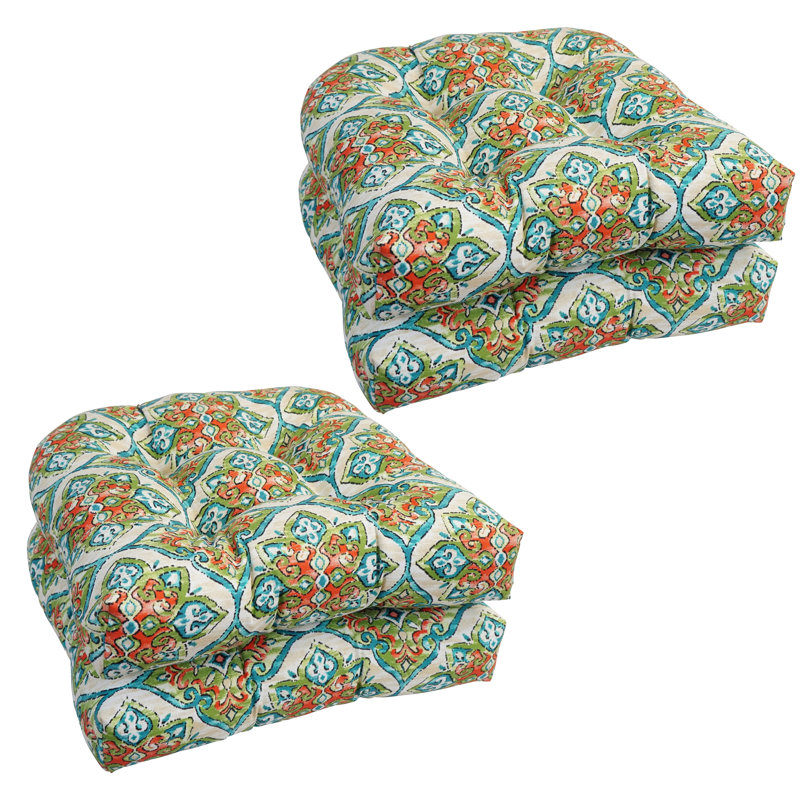 Outdoor 5'' Seat Cushion, Green/Orange