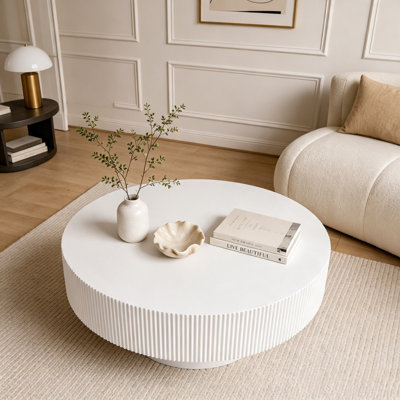 Round Coffee Table with 6.8" Thick Tabletop, Modern Drum End Table