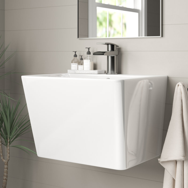 White Stone Stibbington 570mm L x 570mm W White Ceramic Rectangular Sink with Overflow