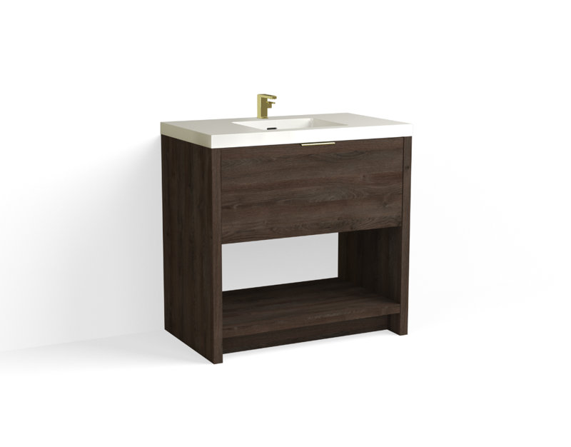 Vista 36" W Freestanding Single Bathroom Vanity, White Nanomatte/Matte Black, White Gloss, Single-Hole