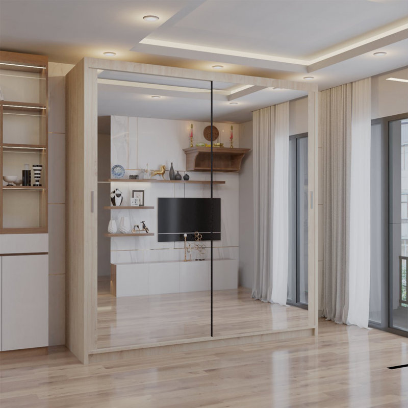 Ashawni 2 Door Laminate Wardrobe, Oak, 217cm H x 100cm W x 62cm D