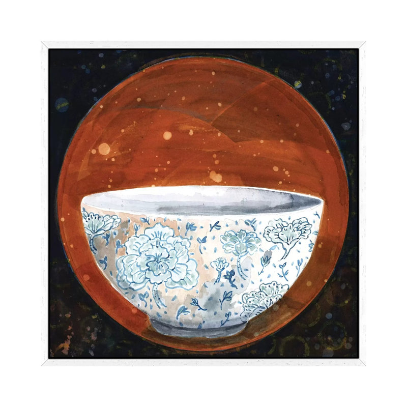 Bowl On Rust Circle by Denis Orio Ibañez - Painting on Canvas, White Framed, 93.98 cm H x 93.98 cm W