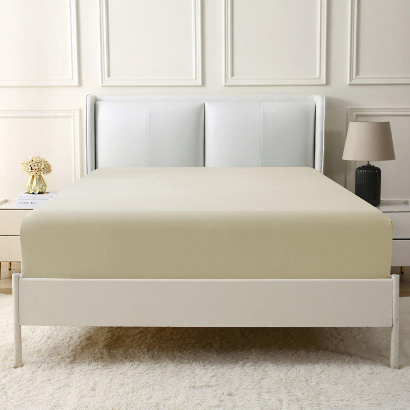 Solid Color 100% Brushed Cotton Super Soft Single Fitted Sheet, Beige, Full Bedspread