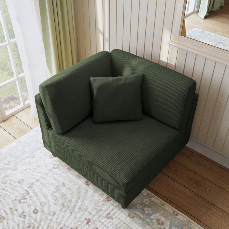 Seemab 102.1Cm Wide Corner Wedge, Green Corduroy