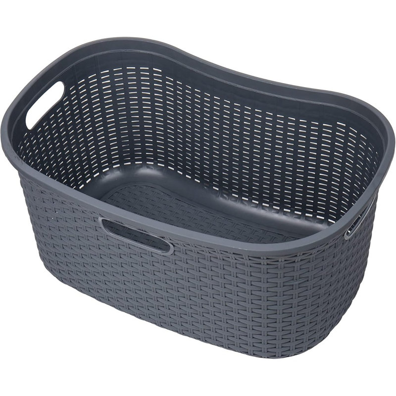 40L Grey Laundry Basket – Plastic Wicker-Style Clothes Hamper | Large Durable Storage For Laundry, Bedroom & Bathroom