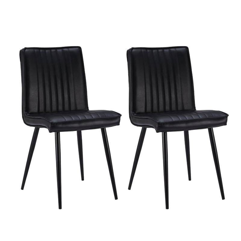 49cm H Upholstered Metal Side Chair in Dark Grey, 2, Black