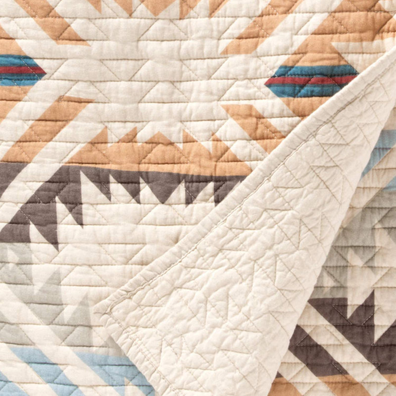 White and Beige Cotton Reversible Full Quilt Set