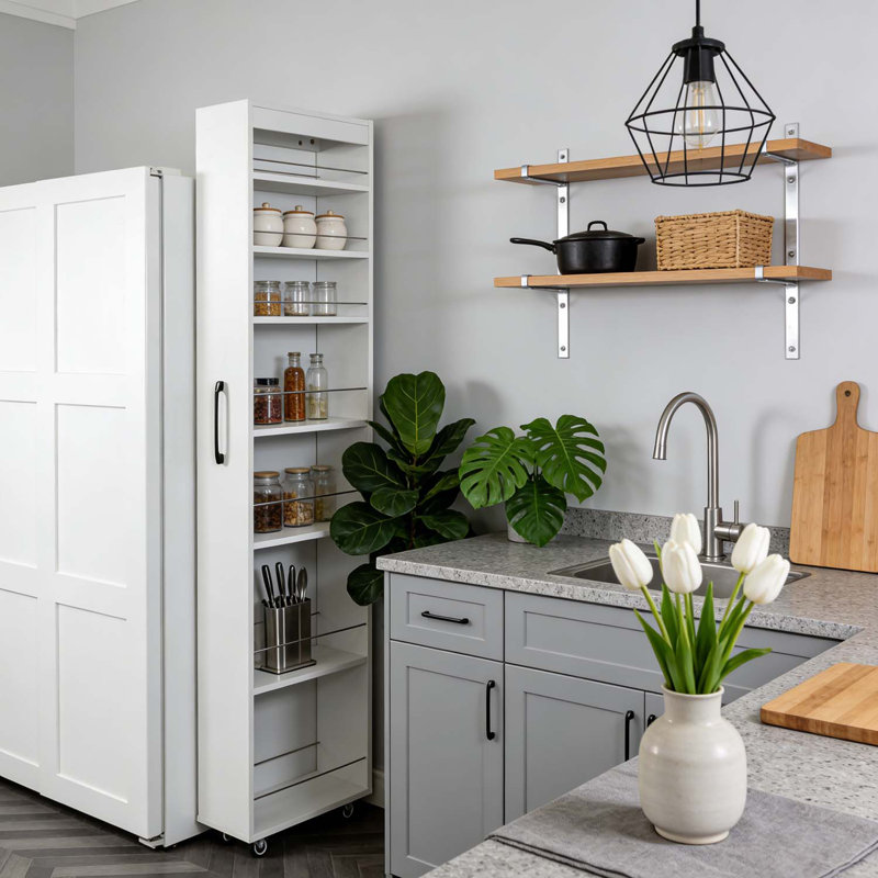 Armoire de rangement étroite avec tablettes ouvertes à 7 niveaux
