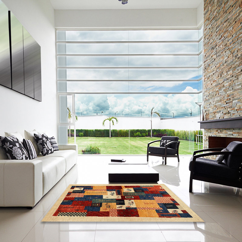 Gris/beige/rouge Tapis décoratif, Carré 8 pi