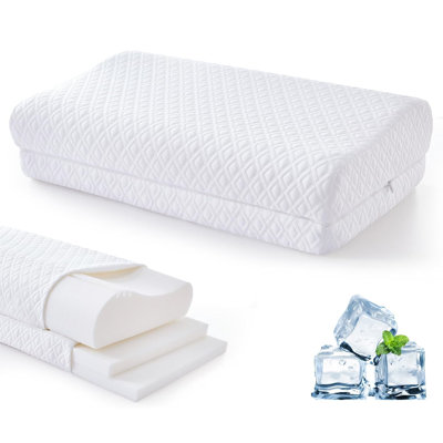 Oreiller en mousse à mémoire de forme Contour pour soulager les douleurs au cou - 3 couches à 5 niveaux de hauteur réglable (Loft 1-6 po), housse de Tencel de refroidissement cervicale ergonomique