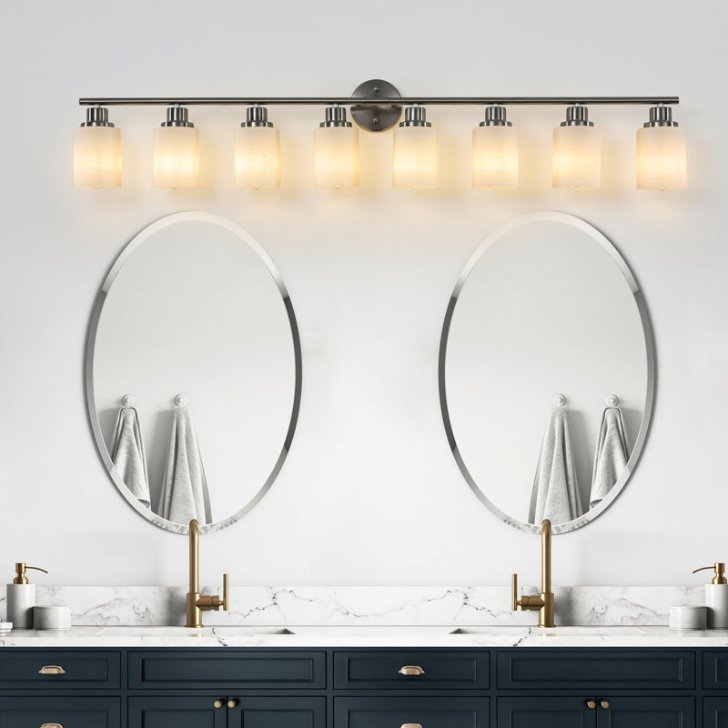 8- Bathroom Wall Sconce In Brushed Nickel With Frosted Glass, Modern Design For Hallway & Bedroom, Rust- Material, Soothing , Quick Setup Vanity Lamp, Finish And Glass Shade, Fit Bathroom, Hallway,