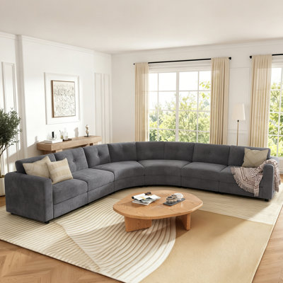 Canapé modulaire incurvé modulaire avec dossier capitonné 6 pièces Roomfitter, gris
