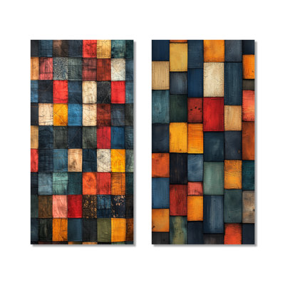 Red Country Patchwork I - Boho, impression murale en métal 2 pièces