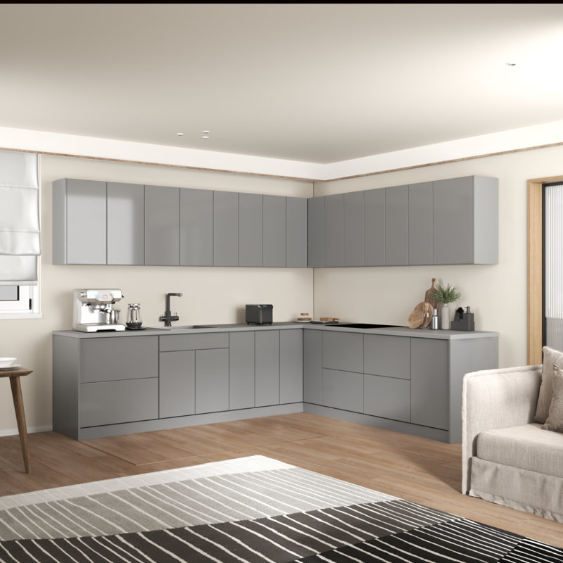 WALLKITCHENS - Cuisine complète moderne en panneau de fibres à densité moyenne l 102 x P 120 x H 96 , Gris lustré