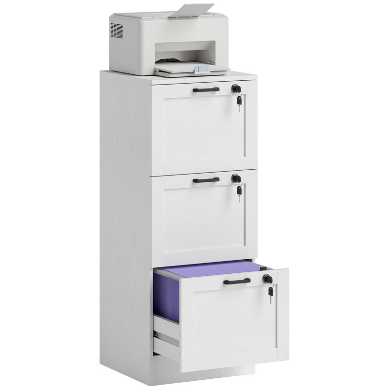 40cm Wide 3 -Drawer File Cabinet, 101cm H x 40cm W x 40cm D, White