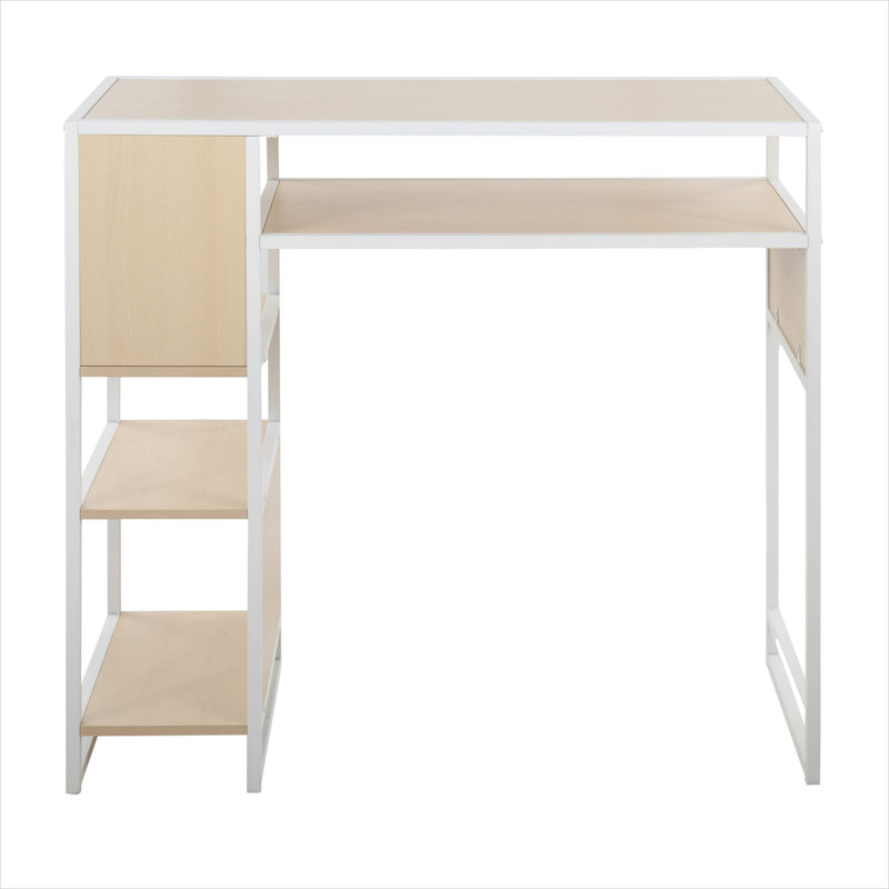 Table de bar rectangulaire avec 4 sièges, tablettes en métal blanc et bois naturel, convient à un bar de cuisine ou de maison