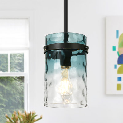 Levona 1-Light Kitchen Island Pendant, Hand-Blown Gradient Blue Water Glass, Height Adjustable