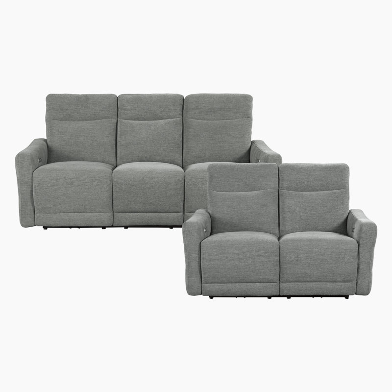 Jitzel Modern & Contemporary Chenille 2-Piece Living Room Set with Lay Flat Function, Power Adjustable Headrests & Integrated USB Ports