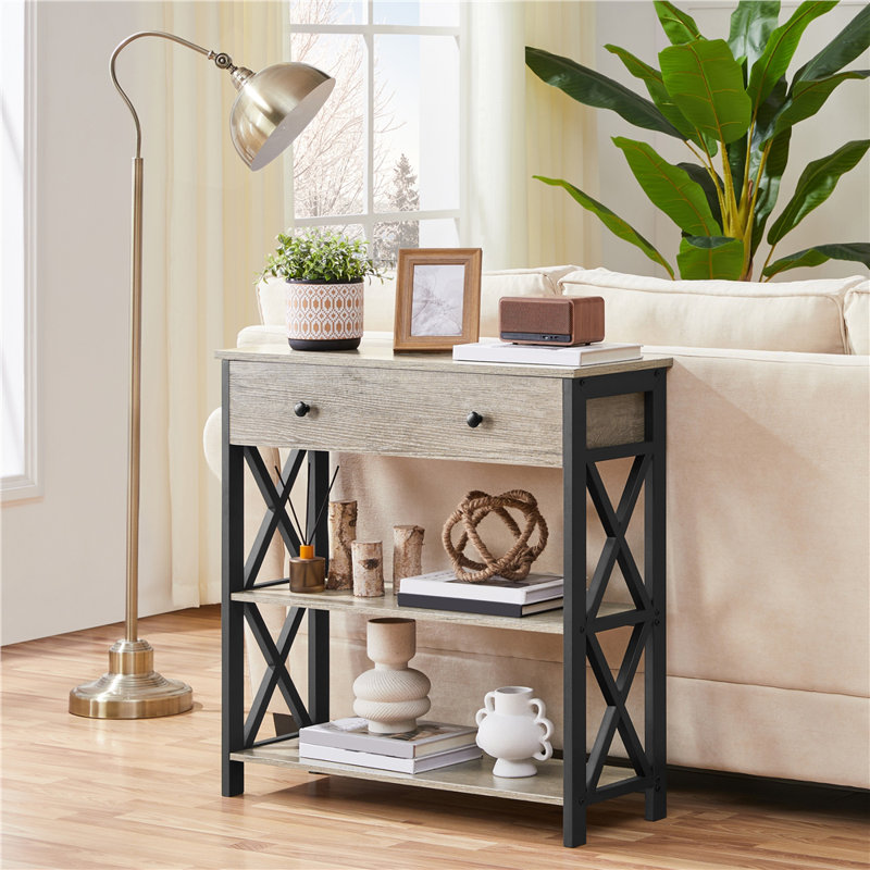 Vintage Wooden Console Table, 80cm H x 30cm W x 80cm L, Black, Grey