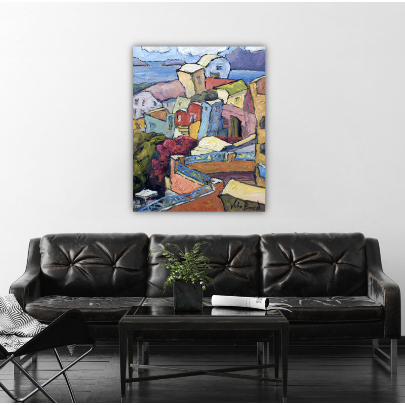 «Santorini II» par John Beard - reproduction d'artiste sur toile, Cadre flottant noir, L 32 po x H 26 po x P 2 po