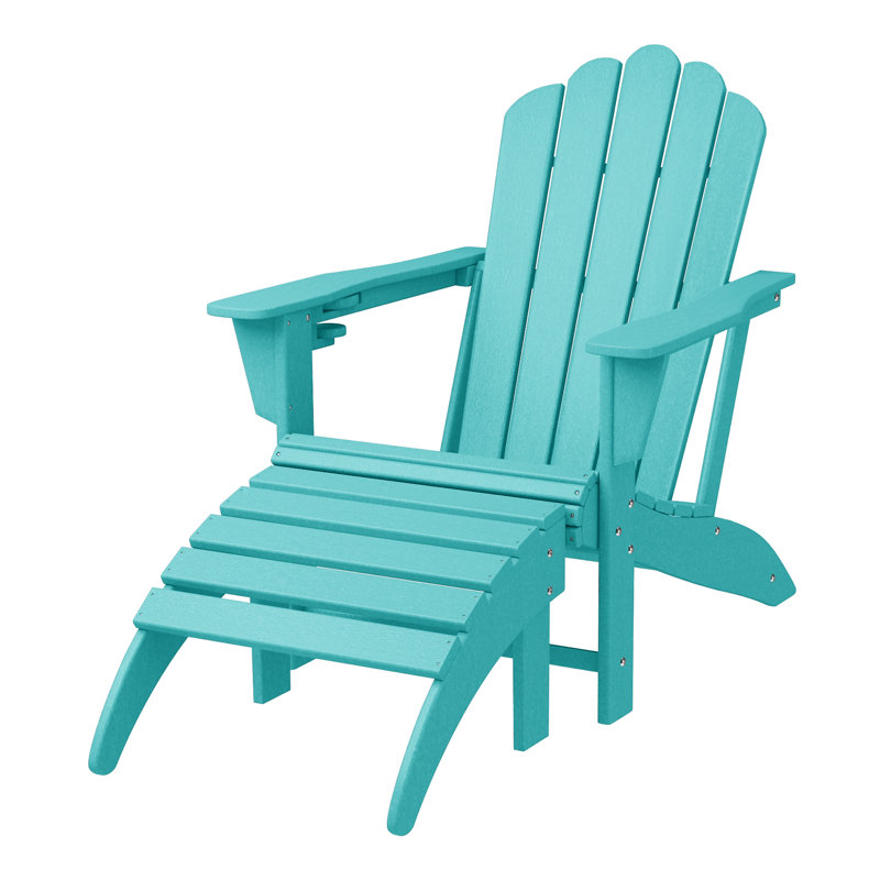 Outdoor Poly Adirondack Chair With Ottoman, Teal