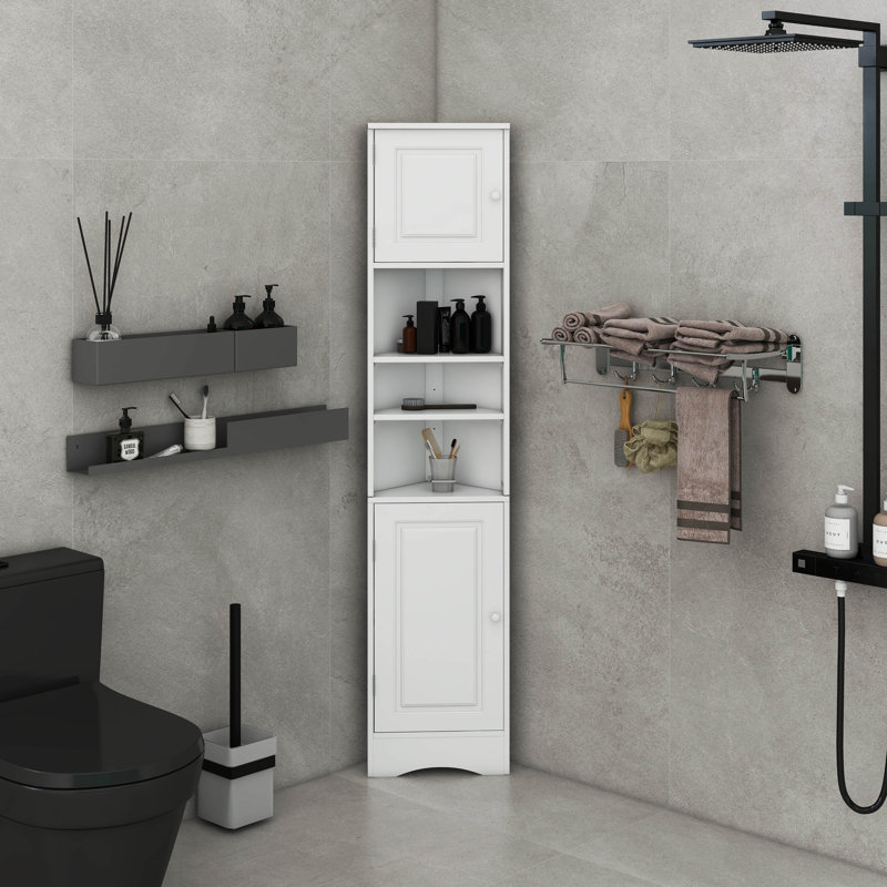 Armoire de rangement multi-fonctionnelle avec deux portes et tablettes réglables, tablette ouverte, Blanc