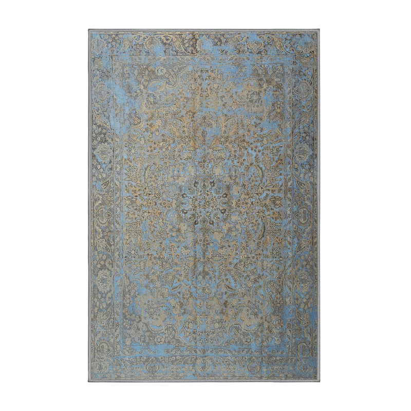 Tapis bleu/brun clair traditionnel, Rectangle 3 pi x 5 pi