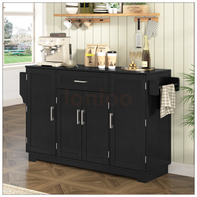 Spacious Sideboard Buffet Cabinet With 4 Doors, 1 Drawer, Adjustable Shelves, And Hanging Rod For Modern Dining Rooms