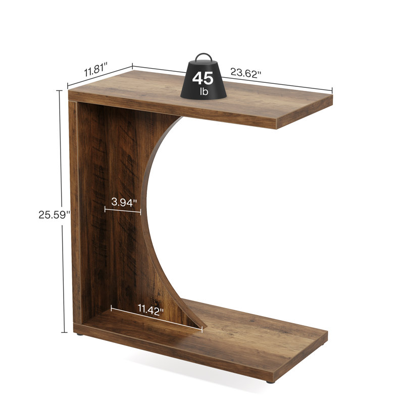 Heleana C-Shaped End Table for Couch, Sofa Side Table Living Room, Brown