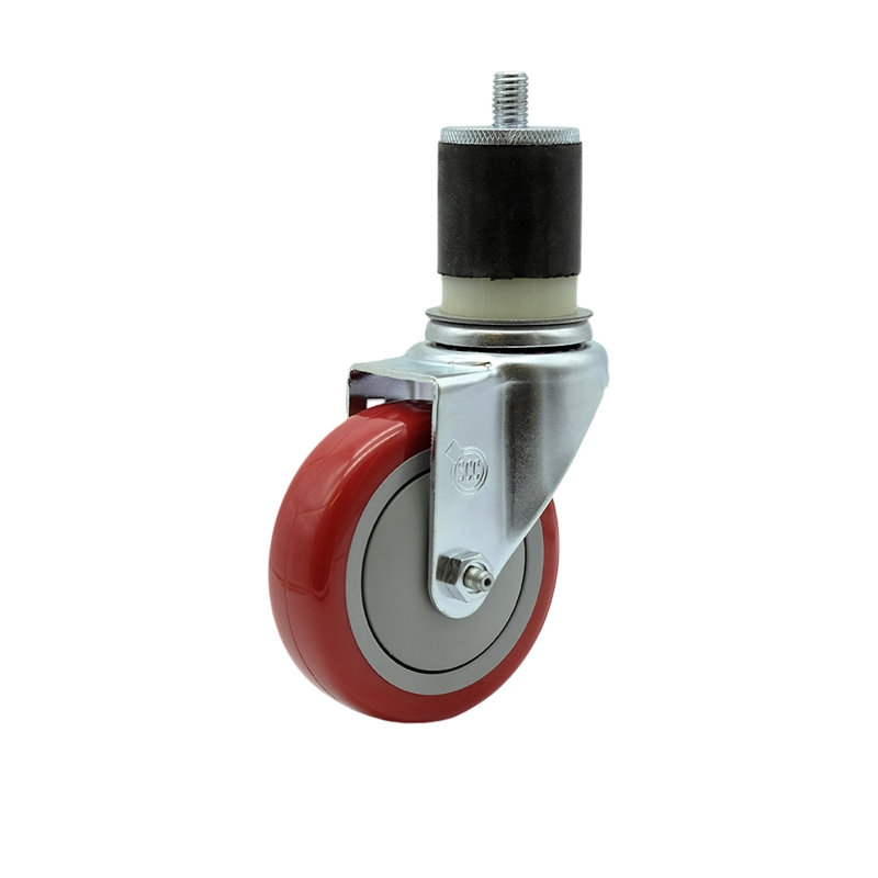 4 Inch Red Polyurethane Wheel Swivel 1-7/8 Inch Expanding Stem Caster SCC