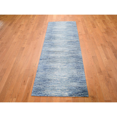 Tapis de Tapis décoratif couloir bleu de conception unique 2 pi 6 po x 8 pi 4 po noué à la main New Age