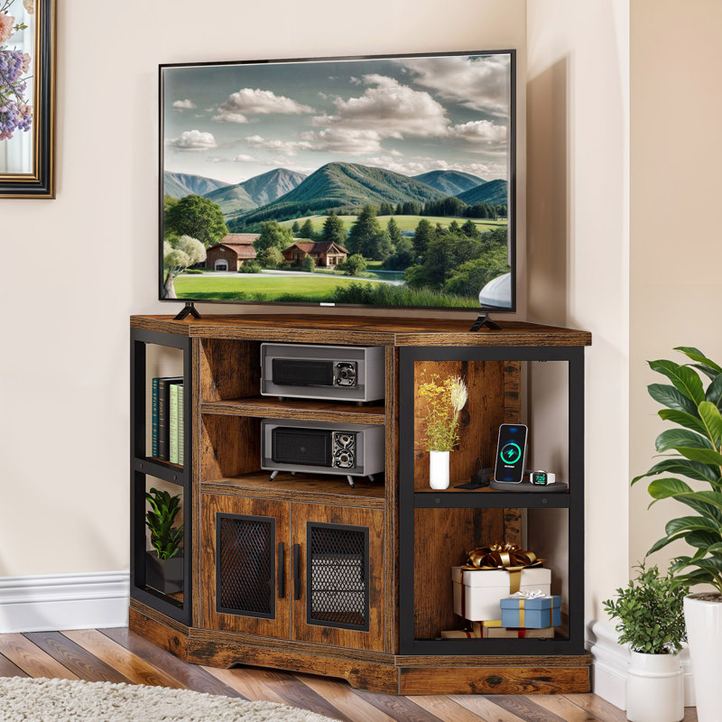 Ardynn Vintage Style Corner TV Stand, Media Consoles for TV Up to 50 inches, Rustic Brown/Black
