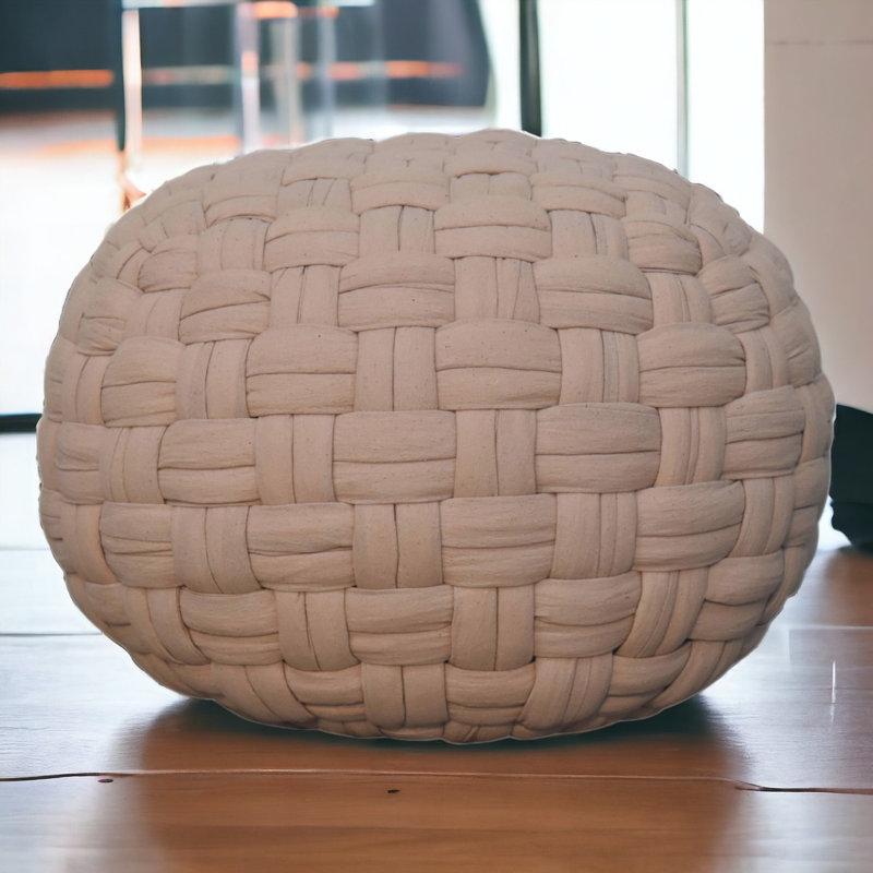 Kresten 48cm Wide Round Solid Colour Pouffe Ottoman, Cream
