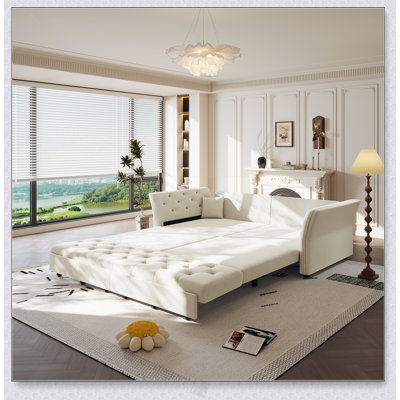 Grand canapé-lit de 74,4 pouces, canapé-lit convertible avec motif capitonné en tissu fait à la main, causeuse multifonctionnelle en velours pour les espaces modernes