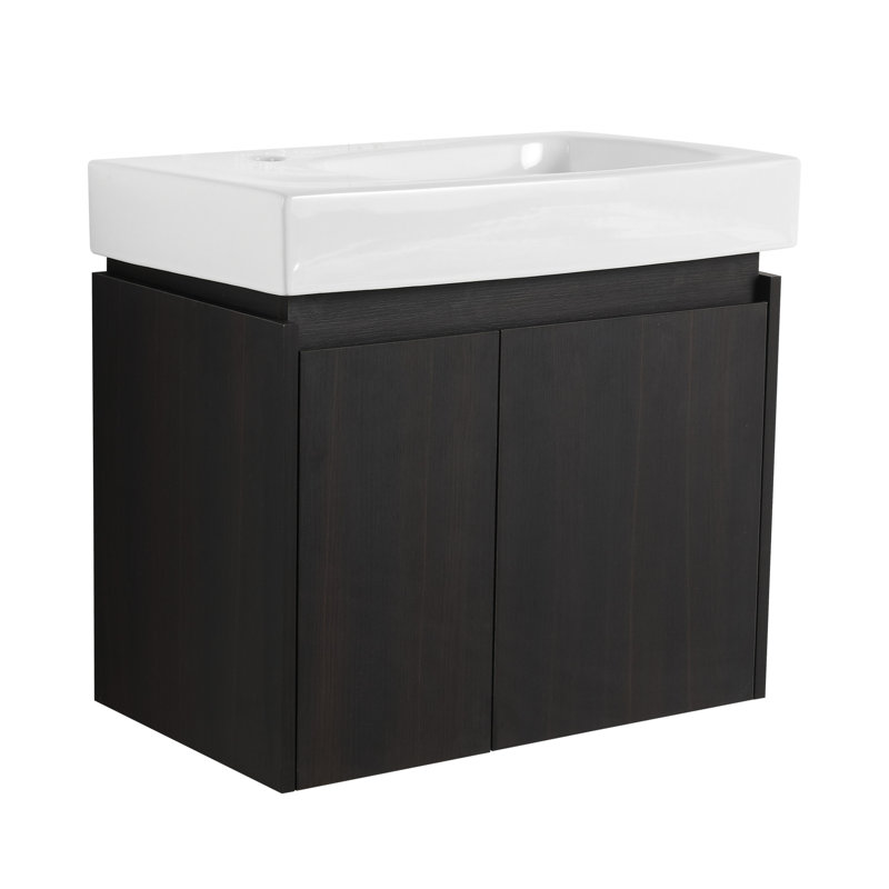Meuble-lavabo 24 po avec lavabo en céramique, rangement flottant pour la salle de bain, armoire à deux portes, noir, portes doubles murales de style américain 24 po, lavabo