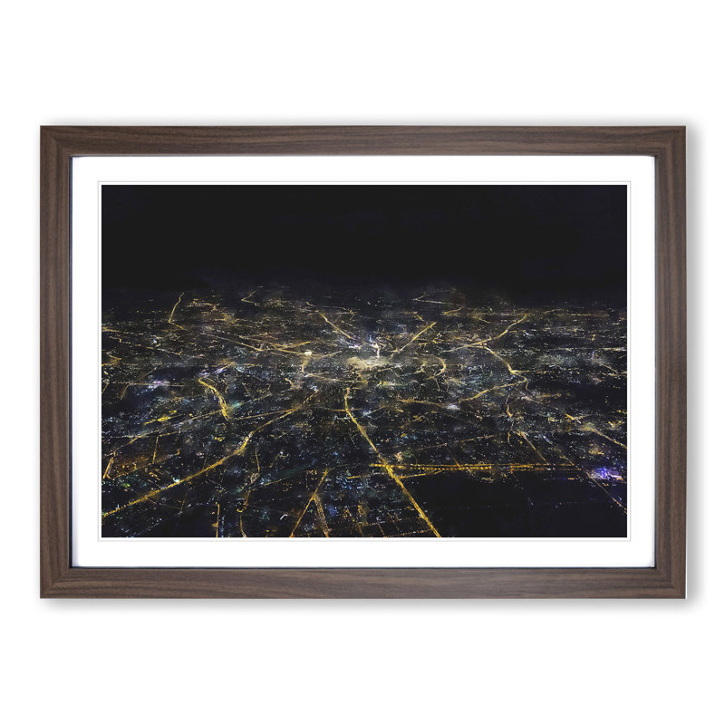 View of Moscow in Russia at Night - Picture Frame Graphic Art, 27cm H x 36cm W x 2cm D, Walnut