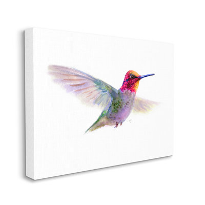 " Hummingbird In Flight Pink Purple Bird Watercolor Painting "