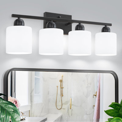Éclairage pour salle de bain 4 lumières, luminaires de salle de bain avec abat-jour en verre, éclairage pour meuble-lavabo, base E26