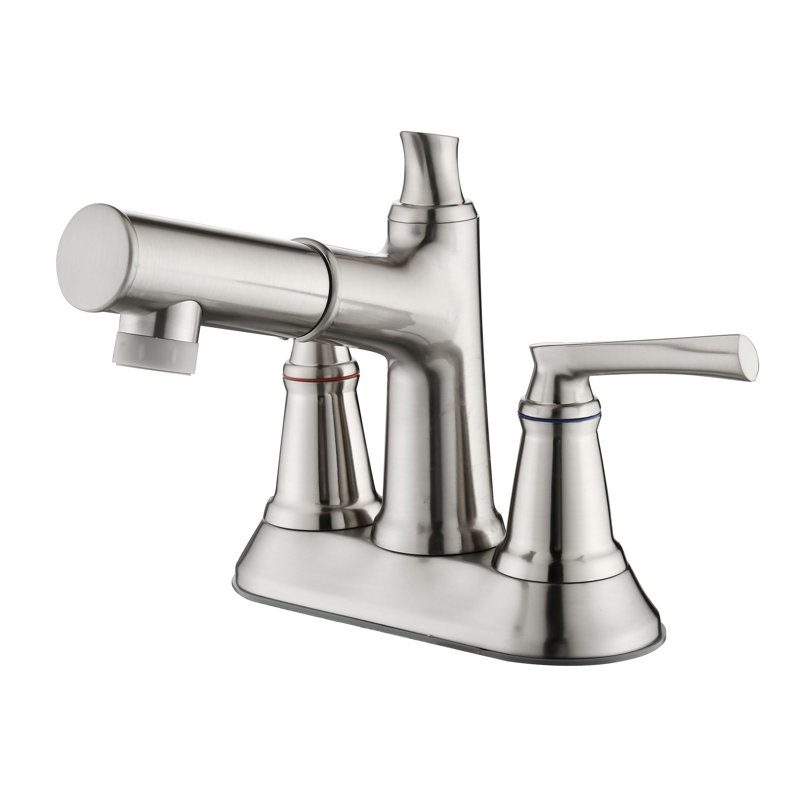 Two-Handle 4" Centerset Pull-Out Bathroom Faucet, Brushed Nickel