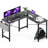 L Shaped Desk Gaming Computer 50 Inch Reversible Corner Table PC for Writing Study Student with Wood Tabletop Metal Frame CPU Stand Side Bag for Home Office Small Place,-1936910200
