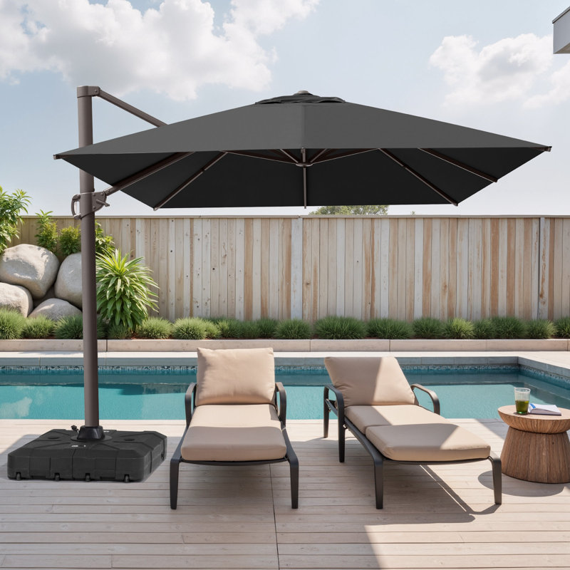 Parasol en porte-à-faux de patio 10 x 13 pi avec base lestée, Noir