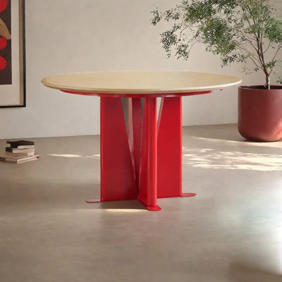 Table de salle à manger en bois massif avec pieds rouges