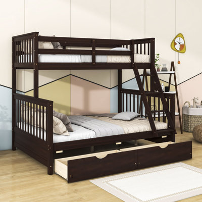 Twin Over Full Wooden Bunk Bed With 2 Drawers