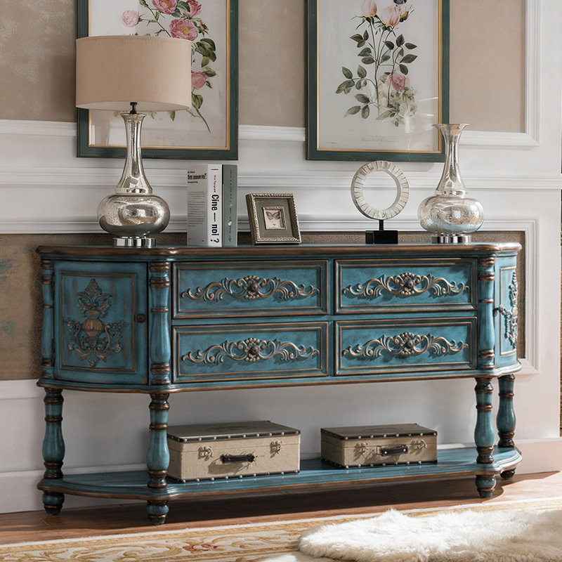 78.7" Solid Wood Console Table , Blue, Blue
