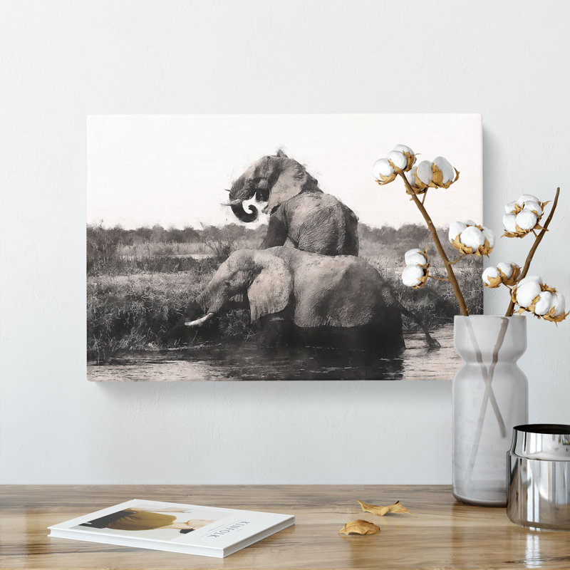 Two Elephants - Wrapped Canvas, 50cm H x 76cm W x 3cm D